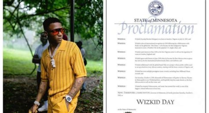
US State of Minnesota celebrates annual Wizkid Day 